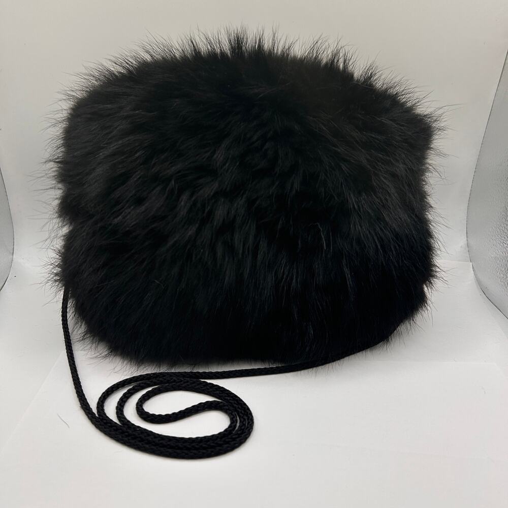 Vintage Black Fox Fur Lined With Zipper Pocket Muff Hand Warmer